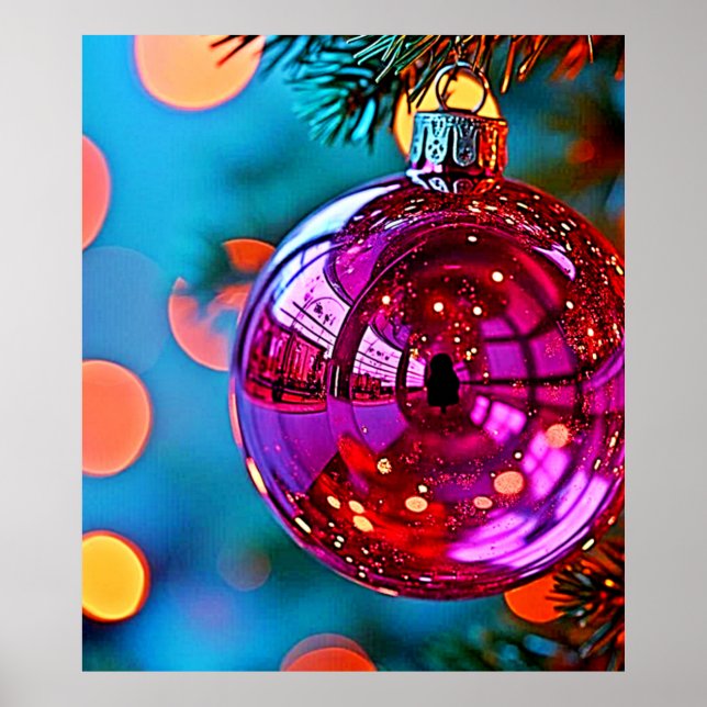 Póster Diseño Brillante de Adorno Navideño Vibrante (Frente)