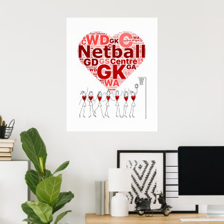 Póster Diseño cardíaco de posiciones de Netball Typograph
