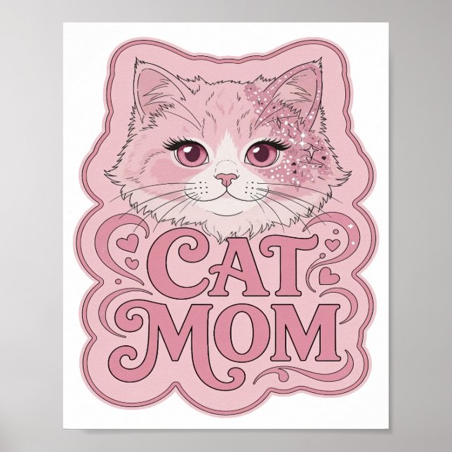Póster Diseño CAT MOM rosa negrita (Frente)