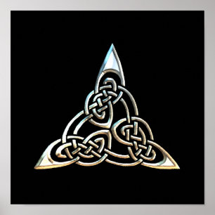 Póster Diseño céltico del nudo de los espirales negros de