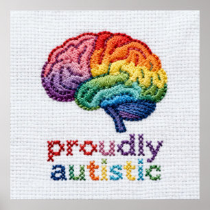 Póster Diseño cerebral de arcoiris con bordado orgullosam