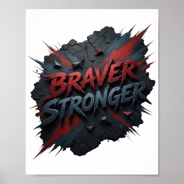 Póster Diseño Chic Rojo MÁS VALIENTE MÁS FUERTE (Frente)
