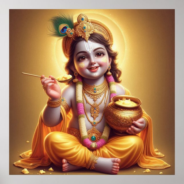 Póster Diseño clásico Joyful Blue de Krishna con pote de  (Frente)