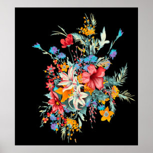 Póster diseño colorido con fondo de flores, flor, bú