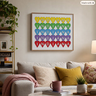 Póster Diseño Colorido de Corazones en Fila de Indiana Or