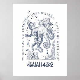 Póster Diseño Cristiano Pulpo Aguas Profundas Isaías 43: