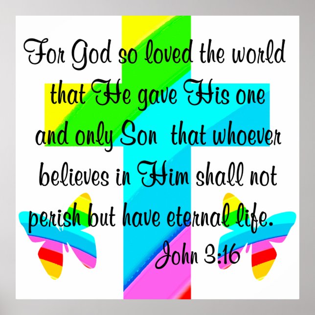 PÓSTER DISEÑO CRUZ Y MARIPOSA JOHN 3:16 (Frente)