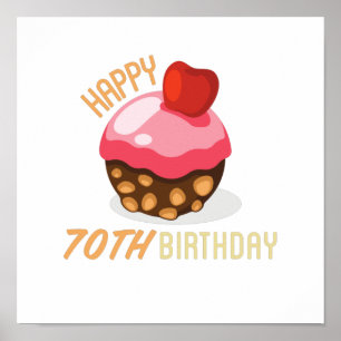 Póster Diseño de 70 años lindo con pastel de chocolate