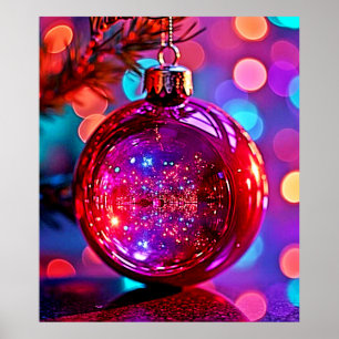 Póster Diseño de adorno navideño de neón vibrante