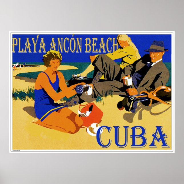 Póster Diseño de afiches de época de Playa Ancón Cuba (Frente)