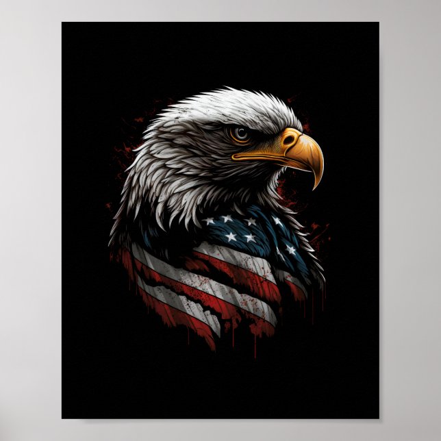 Póster diseño de águila con bandera estadounidense (Frente)