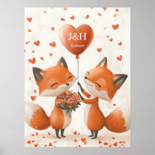 Póster Diseño de Amor de Zorro con Iniciales Personalizab