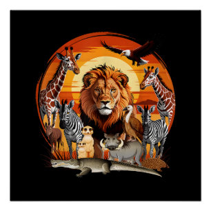 Póster Diseño de animales africanos del zoológico Arte de