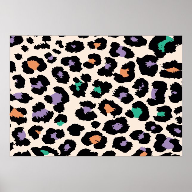 Póster Diseño de animales leopardo coloridos y antecedent (Frente)