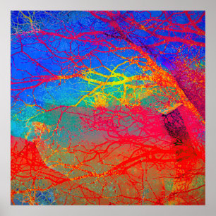 Póster Diseño de árbol abstracto en rojo y azul