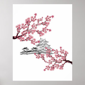 Póster Diseño de árbol de cerezo florón - árbol sakura ja