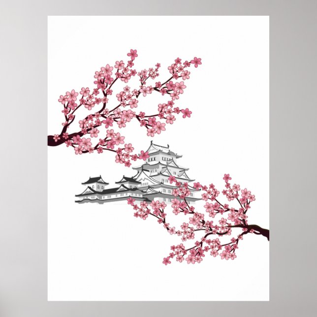 Póster Diseño de árbol de cerezo florón - árbol sakura ja (Frente)