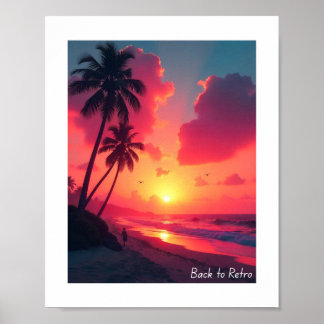 Póster Diseño de árbol de palma de puesta de sol retro