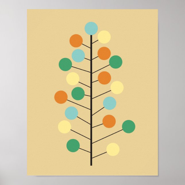 Póster Diseño de árbol retro moderno de medio siglo (Frente)