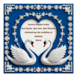 Póster Diseño de arco de boda de amor cisne azul diamante
