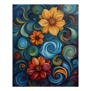 Póster Diseño de arte digital de flor Swirls