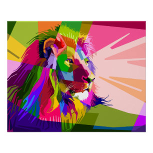 Póster Diseño de arte pop prismático colorido de león