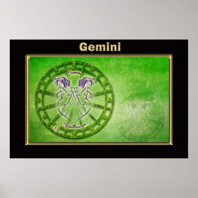 Póster Diseño de Astrología Gemini Zodiac (Frente)