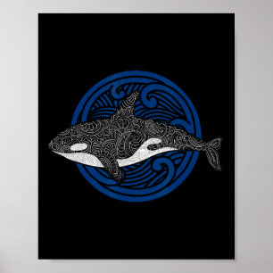 Póster Diseño de ballenas asesinas oceánicas hombres niño