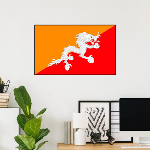 Póster Diseño de bandera de Bután con dragón blanco