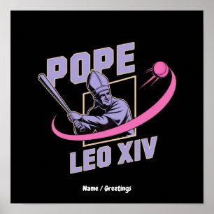 Póster Diseño de béisbol del Papa León XIV donde la fe se