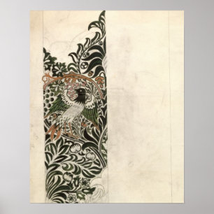 Póster Diseño de bloque de madera inacabado del "pájaro y