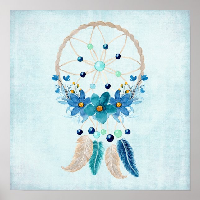 Póster Diseño de Boho estilo Blue Dreamcatcher (Frente)