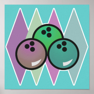 Póster diseño de bolas de bolos retro