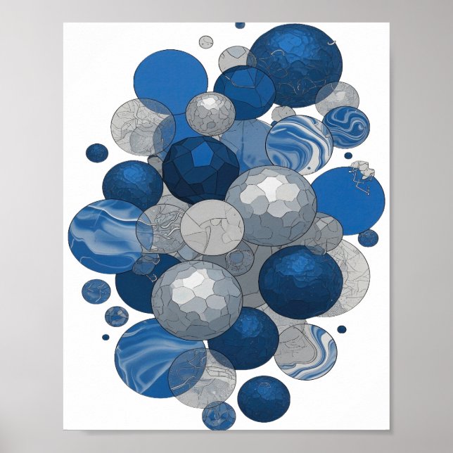 Póster Diseño de bolas grises modernas AZULES Y BLANCAS (Frente)