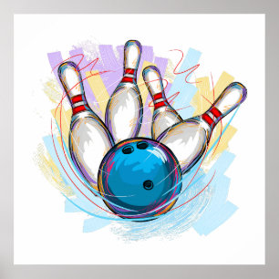 Póster Diseño de bolera pintado digitalmente