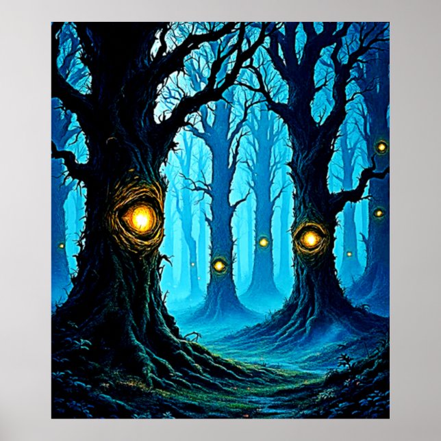 Póster Diseño de bosque de ojos de fantasía oscura (Frente)