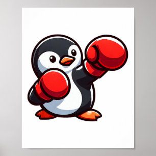 Póster Diseño de boxeador de pingüino de dibujos animados