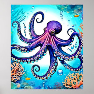 Póster Diseño de brillo de octopus coral