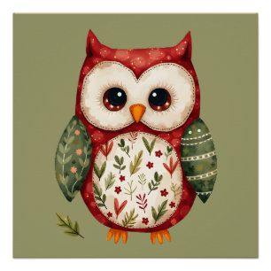 Póster Diseño de búho de arte popular Cottagecore del bos