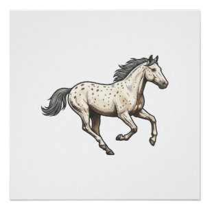 Póster Diseño de caballo Appaloosa corriendo grabado vint