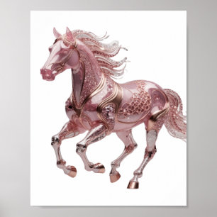 Póster Diseño de caballo de vidrio rosa plateado de moda