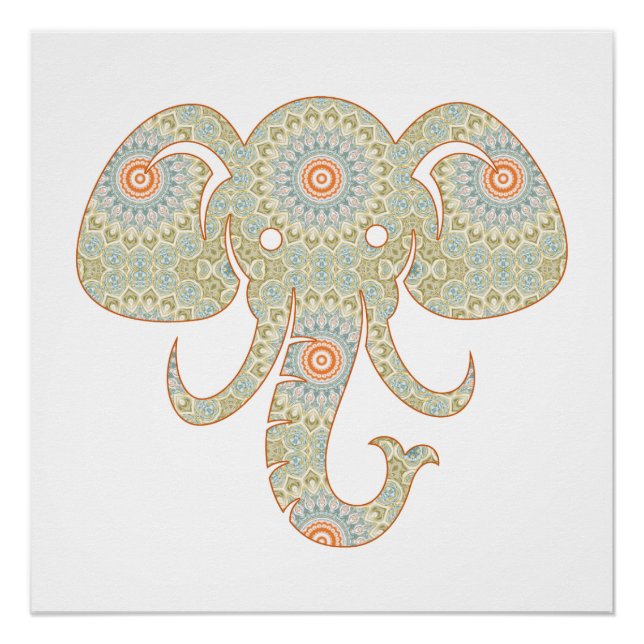 Póster Diseño de Cabeza de Elefante Mandala (Anverso)