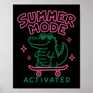 Póster Diseño de Caimán Lindo Modo Verano Activado