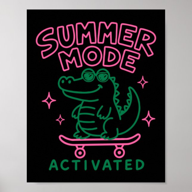 Póster Diseño de Caimán Lindo Modo Verano Activado (Frente)