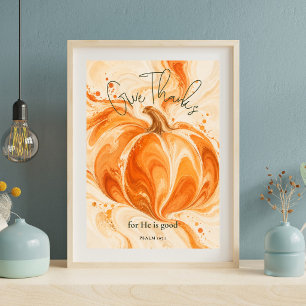 Póster Diseño de calabaza cristiana Psalm 107:1 Agradece