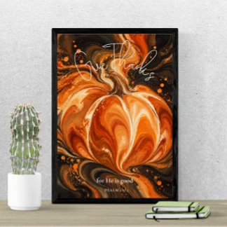 Póster Diseño de calabaza cristiana Psalm 107:1 Agradece