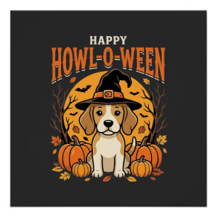 Póster Diseño de calabaza de perro Beagle Halloween Howl-