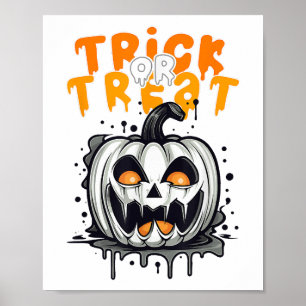 Póster Diseño de calabaza espeluznante de Halloween Truco