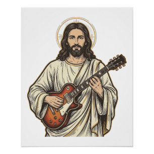 Póster Diseño de camiseta con grabado de guitarrista sagr