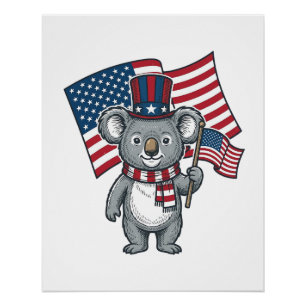 Póster Diseño de camiseta de bandera de koala patriótico